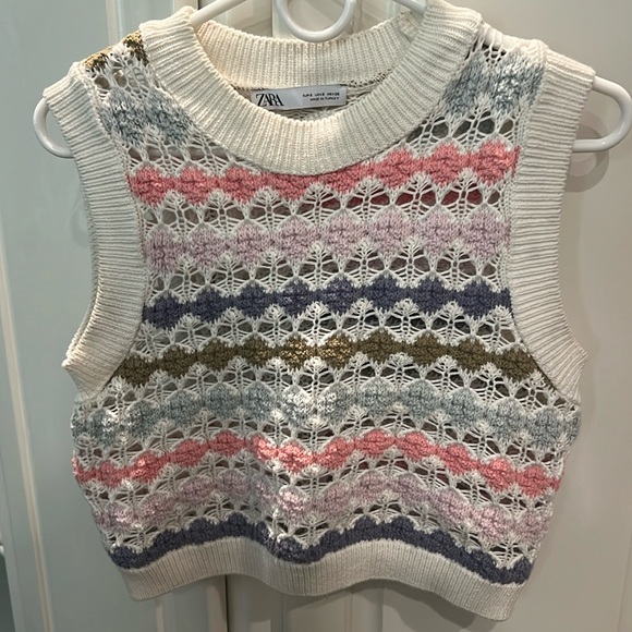 Zara Crochet Boho Striped Vest - Picture 1 of 5
